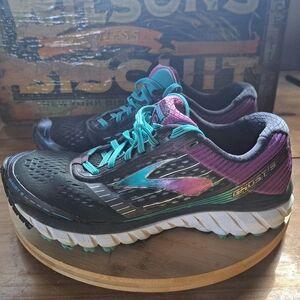 Brooks Ghost 9 Womens Running Shoes Size 9.5 Black Purple Teal Athletic Sneakers